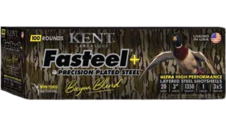 Kent Fasteel+  Precision Plated Steel Bayou Blend Shotshells 20ga 3" 1oz 1350 fps #3 & #5 100/ct