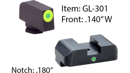 Ameriglo Tritium i-Dot Night Sight Set for Select Glocks / Front Outline Color - LumiGreen / Rear Metal Style - New