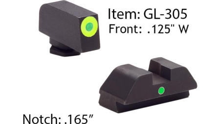 Ameriglo Glock Tritium I-Dot Night Sight Set for Glock 42 43 - Lime Outline Front / Single Green Dot Rear