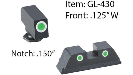 Ameriglo Classic 3 Dot Night Sight Set for Glock 42/43 / Front Tritium - Green / Front Outline - White / Rear Tritium - Green / Rear Outline - White