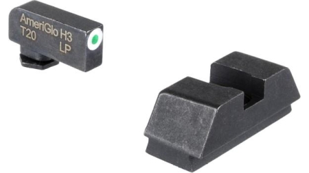 Ameriglo Optics Compatible Tritium Handgun Sight Set for Glock Flat Black .295? Rear 1L Tall Green with White .220? Front