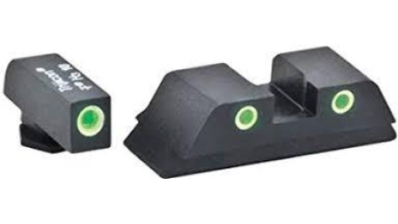 Green Tritium FRONT/REAR 3 dot sight set white outlines for Glock Gen 5