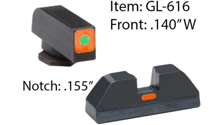 Ameriglo Glock CAP Sight Set For Glock 17 19 22 23 24 26 27 33 34 35 37 38 39 - Green Tritium Orange Sq Outline Front/Rear