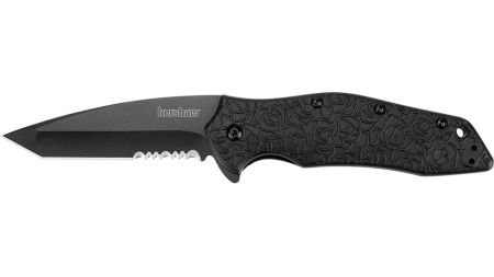 Kershaw Kuro Folding Knife 3-1/10" Partially Serrated American Tanto Blade Black