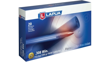 Lapua Rifle Ammunition .308 Win Subsonic 200 gr FMJ-BT 20/Box