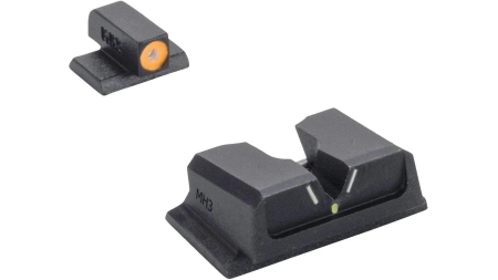 Meprolight Hyper Bright V-Sight Fixed Pistol Set for S&W M&P Full Size Compact Green with Orange Front