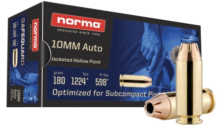 Norma Safeguard Handgun Ammunition 10mm Auto 180gr JHP 1224 fps 50/ct