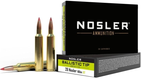 Nosler Ballistic Tip Rifle Ammunition 28 Nosler 160g SP 3200 fps 20/ct