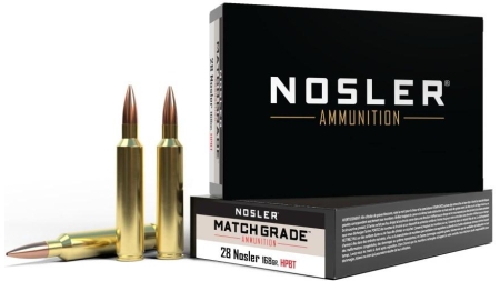 Nosler Match Grade Rifle Ammunition 28 NOS 168 gr HPBT 3075 fps 20/ct