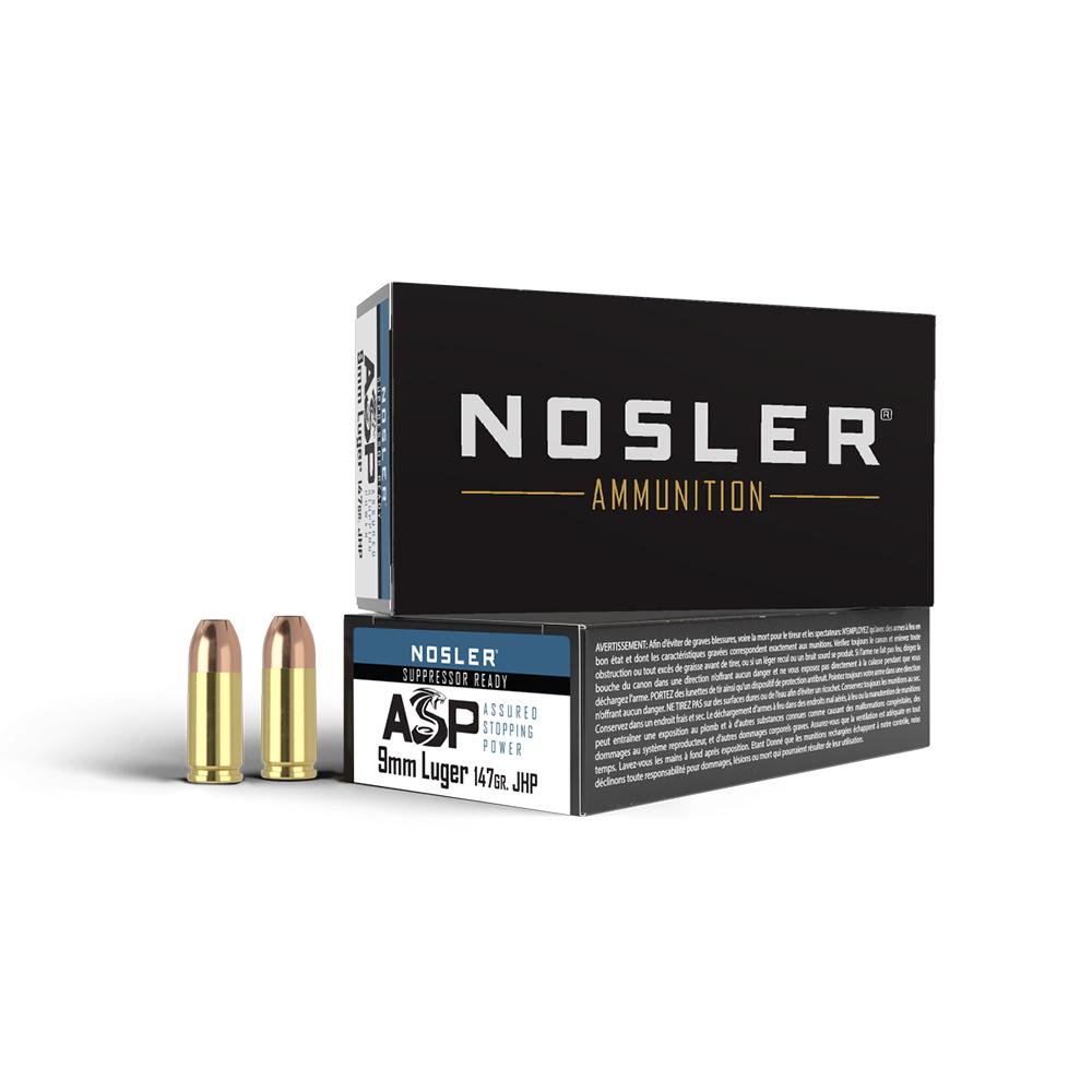 Nosler ASP Suppressor Ready Handgun Ammunition 9mm Luger 147gr JHP 950 fps 50/ct