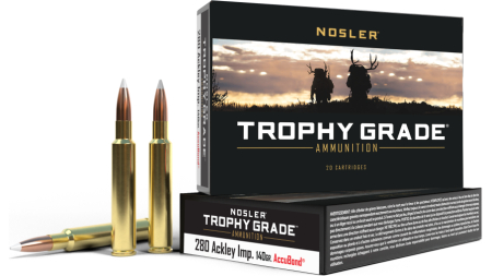 Nosler Accubond Trophy Grade Rifle Ammunition .280 Ackley Improved 140 gr PT 3200 fps 20/ct