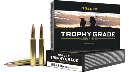 Nosler Partition Trophy Grade Rifle Ammunition 280 Ackley Improved 160 gr PSP 2950 fps 20/ct