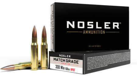 Nosler Custom Competition Match Grade Rifle Ammunition .308 Win 168 gr OTM 2750 fps 20/ct