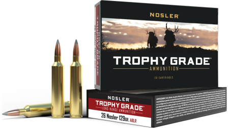Nosler Accubond Long Range Trophy Grade Rifle Ammunition 26 Nosler 129 gr PT 3400 fps 20/ct