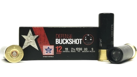 PPU Stars & Stripes Defense Buckshot Shotshells 12ga 2-3/4" 9-pellet 1200 fps 00 250/ct Case (25 Boxes)