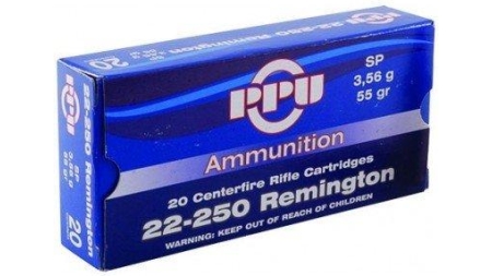 PPU Rifle Ammunition 22-250 Rem 55 gr SP 3680 fps 20/ct