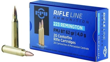 PPU Rifle Ammunition .223 Remington FMJ BT 62gr 3042 fps 20/ct