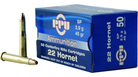 PPU Rifle Ammunition .22 Hornet 45 gr SP 2430 fps 50/ct
