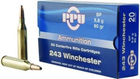 PPU Rifle Ammunition .243 Win 90 gr SP 3100 fps  20/ct