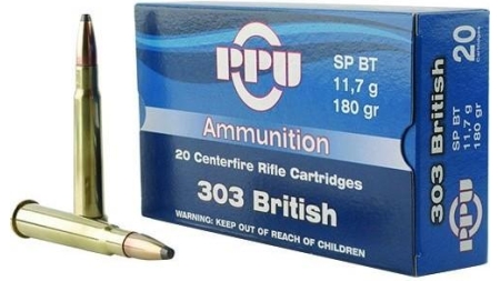 PPU Rifle Ammunition .303 British 180 gr SPBT 2460 fps 20/ct