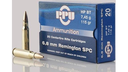 PPU Standard Rifle Ammunition 6.8mm SPC 115 gr HPBT 2624 fps 20/ct