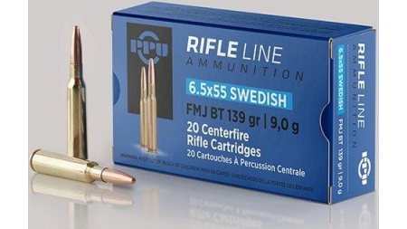 PPU Rifle Ammunition 6.5mm x 55 Swedish 139gr FMJ-BT 2540 fps 20/ct
