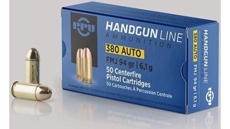 PPU Handgun Ammunition .380 ACP 94 gr FMJ 951 fps 951 fps 50/ct