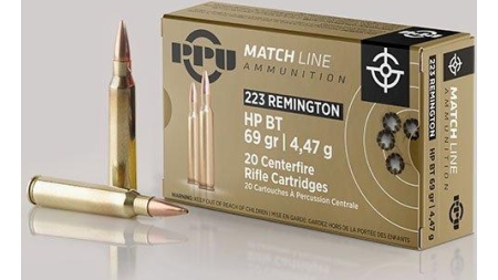 PPU Match Ammunition .223 Rem Match 69 gr HPBT 2855 fps 20/ct