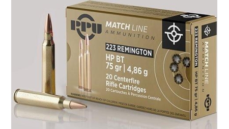 PPU Match Rifle Ammunition .223 Rem Match 75 gr HPBT 2720 fps 20/ct