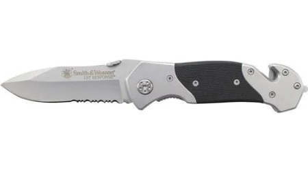 Smith & Wesson 1st Response Drop Point Folding Knife 3 3/10" Blade Black and Silver