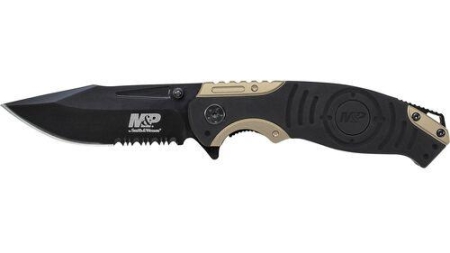 Smith & Wesson M&P Drop Point Folding Knife Liner Lock 3 1/2" Blade Black and Tan