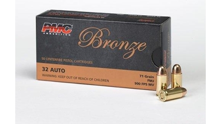 PMC Bronze Handgun Ammunition .32 ACP 71 gr. FMJ 900 fps 50/ct