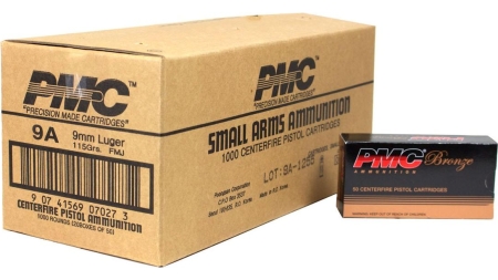 PMC Bronze Handgun Ammunition 9mm Luger 115 gr FMJ 1150 fps 1000/ct