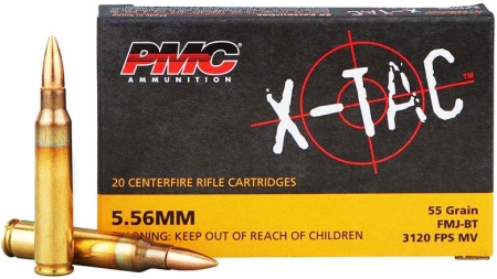 PMC X-Tac Rifle Ammunition 5.56 NATO 55 gr FMJBT 3120 fps 20/ct