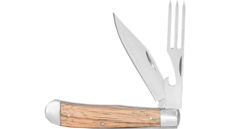 ABKT Cattleman Chuckwagon Trapper Knife 3-1/4" Blade with Fork Blade Zebrawood