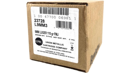 Remington UMC Handgun Ammunition 9mm Luger 115 gr FMJ 1145 fps 1000/ct Case (20-50/ct Boxes)