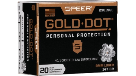 Speer Gold Dot Handgun Ammunition 9mm Luger 147 gr HP 985 fps 20/ct