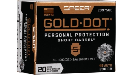 Speer Gold Dot Short Barrel Handgun Ammunition .45 ACP 230 gr HP 820 fps 20/ct