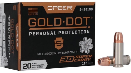 Speer Gold Dot Handgun Ammunition .30 SC 115gr HP 1150 fps 20/ct