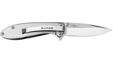 Sarge Knives Hawk Swift Assist Folder Knife 3-1/8" Clip Point Blade Chrome