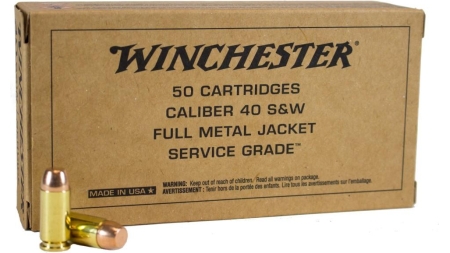 Winchester Service Grade 40 S&W 165 gr. FMJ-FN 1060 fps 50/ct