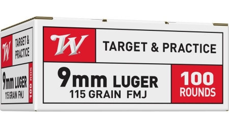 Winchester Target Handgun Ammunition 9mm Luger 115 gr. FMJ 1190 fps 100/ct