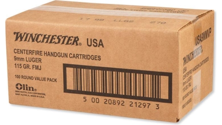 Winchester USA Handgun Ammunition 9mm Luger 115 gr. FMJ 1190 fps 1000/case