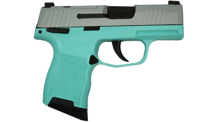 Sig Sauer "Silver Slide/Robin's Egg Blue Frame" P365 Optic Ready Handgun 9mm Luger 10rd Magazines(2) 3.1" Barrel X-RAY 3 Sights Manual Safety