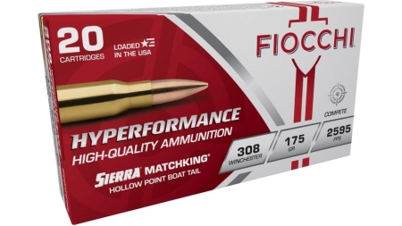 Fiocchi Hyperformance Matchking Rifle Ammunition .308 Win. 175 gr HPBT 2595 fps 20/ct