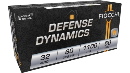Fiocchi Pistol Shooting Dynamics Handgun Ammunition .32 ACP 60 gr JHP 1100 fps 50/box