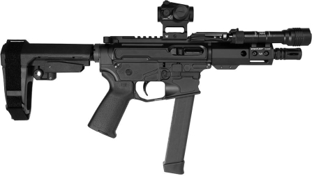 Shark Coast "Midnight" Pistol Bundle 9mm Luger 33rd Glock Style Magazine 5'' Threaded Barrel Vortex Red Dot/Streamight Protac