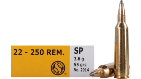 Sellier & Bellot Rifle Ammunition .22-250 Rem 55 gr SP  - 20/box