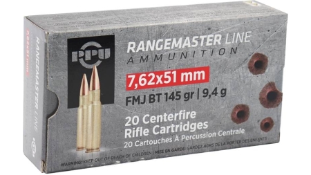 PPU 7.62X51 FMJBT 145GR RANGE MST 20RD BOX 25 BOXES PER CASE