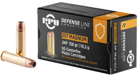PPU DEF 357 MAG 158GR JHP 50RD BOX 10 BOXES PER CASE